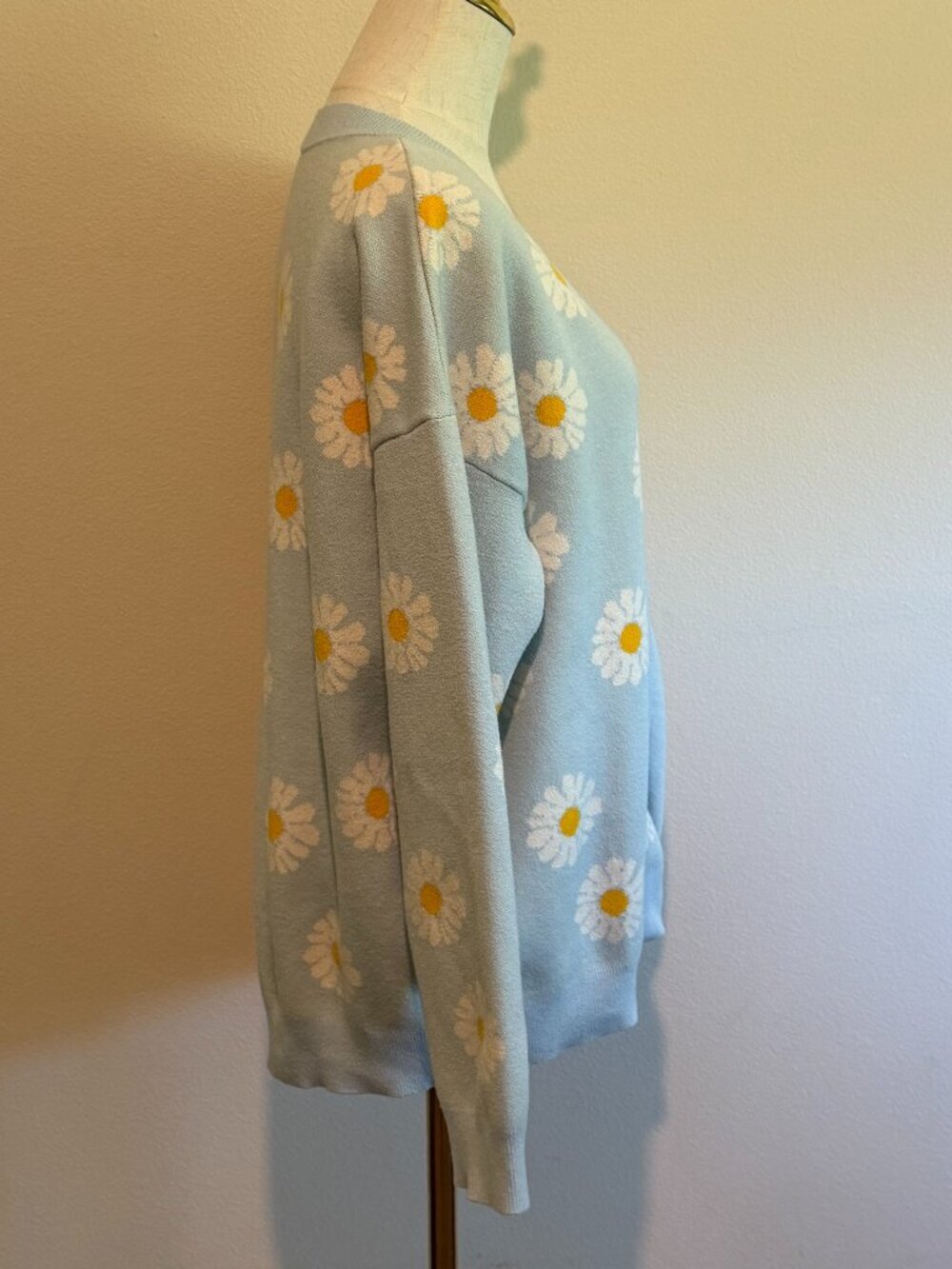 Cozy Blue & Gold Knit Cardigan Sweater - Fits M/L - Picture 4 of 6